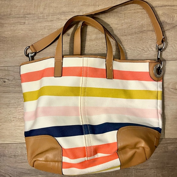 Coach Hadley Multistripe Duffle Tote Shoulder Bag Canvas & Leather main image 4